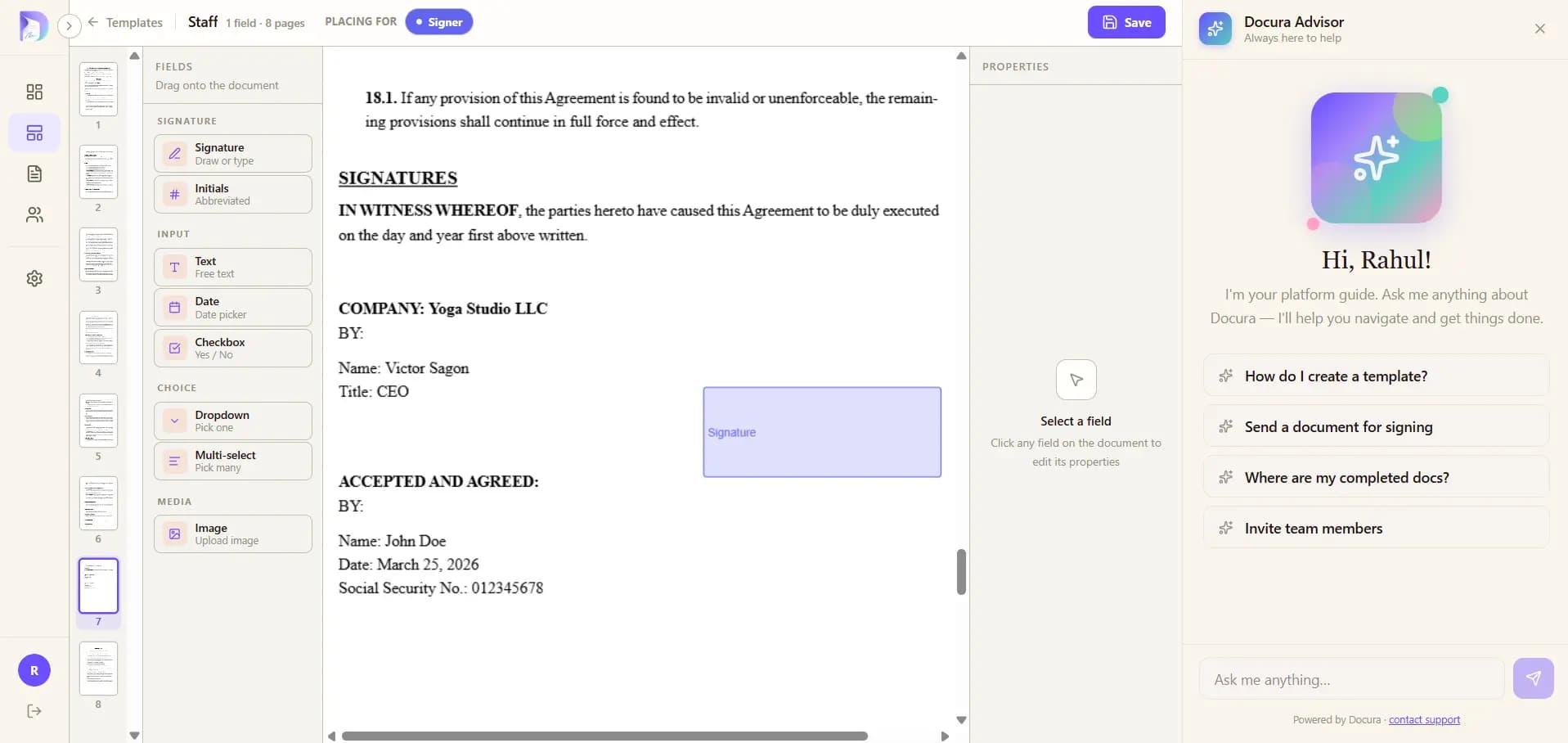 Docura dashboard interface